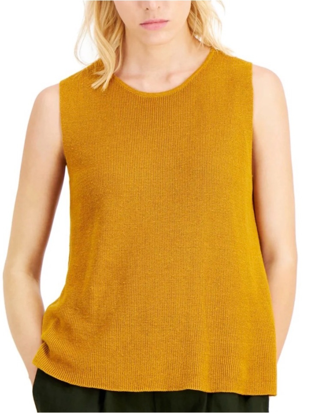 Eileen Fisher Wear to Work Sleeveless Crew Neck Knit Tank Top Goldenrod Yellow